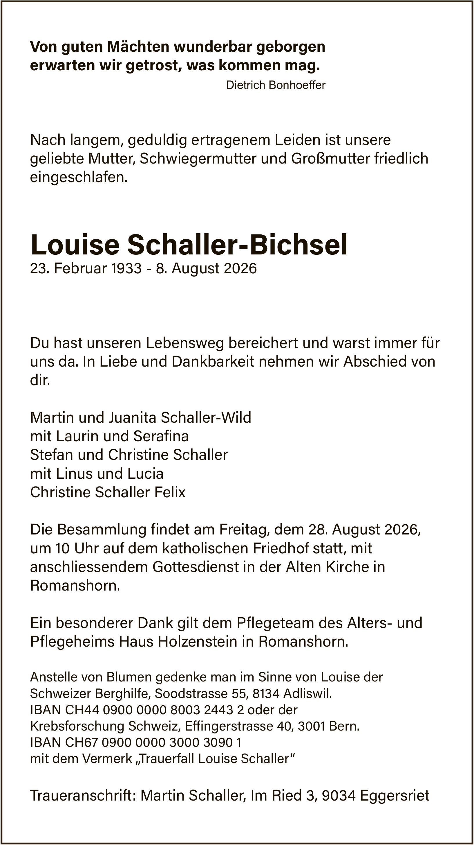 Schaller-Bichsel Louise, August 2026 / TA
