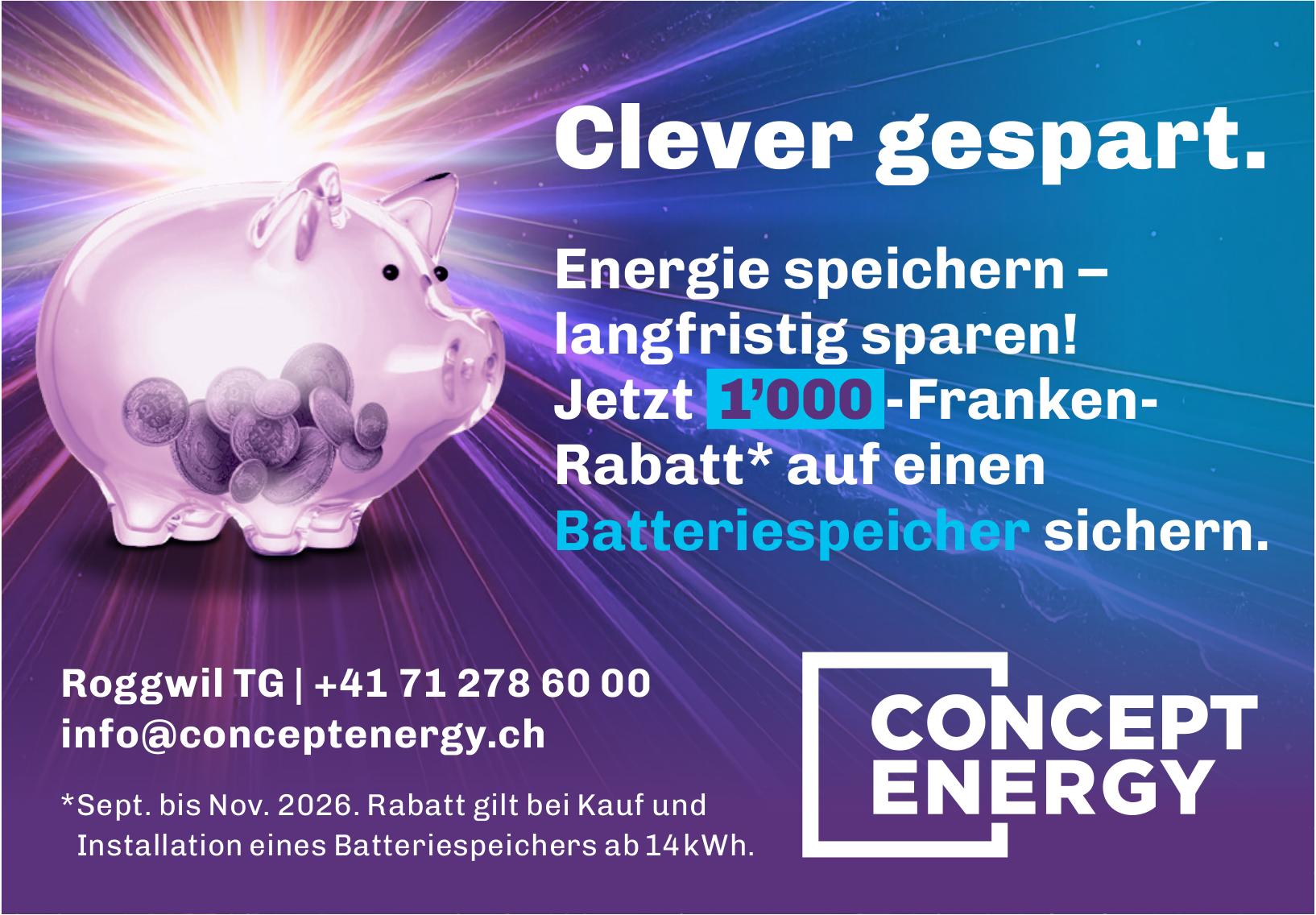 CONCEPT ENERGY, Roggwil - Energie speichern – langfristig sparen!