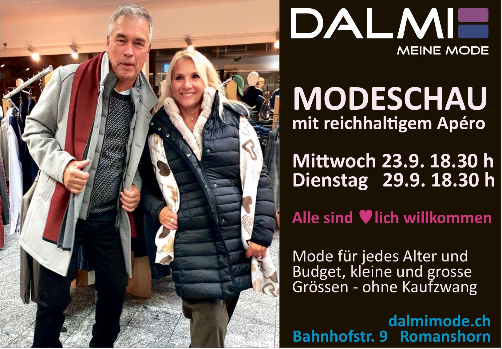 Modeschau mit reichhaltigem Apéro, 23.–29. September, DALMI Mode, Romanshorn