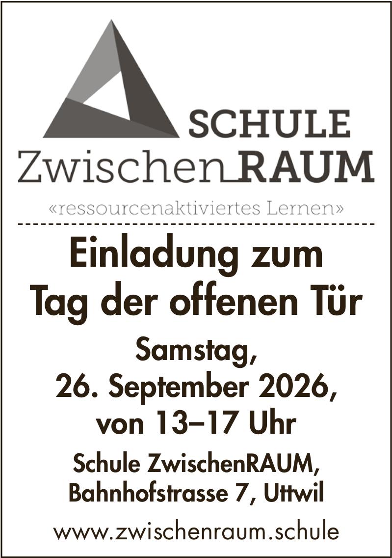 Einladung zum Tag der offenen Tür, 26. September, Schule ZwischenRAUM, Uttwil