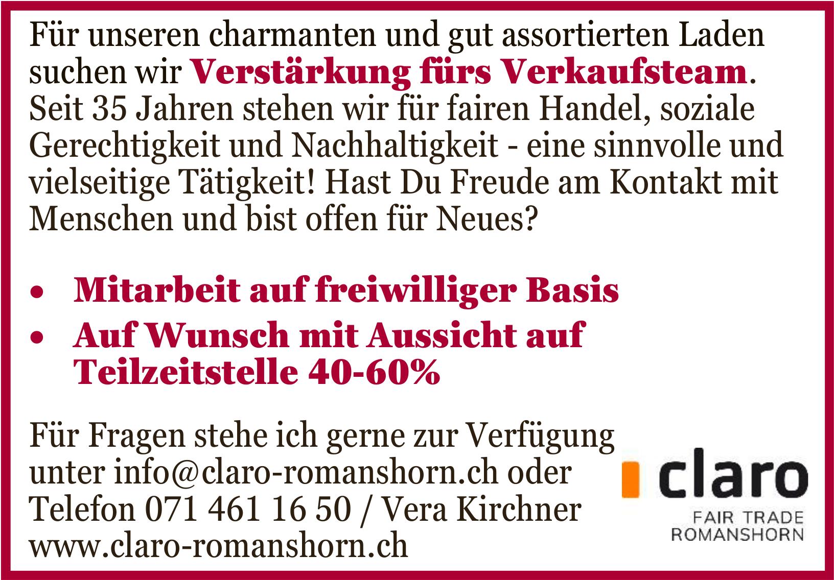 claro Fair Trade Romanshorn, Verstärkung fürs Verkaufsteam