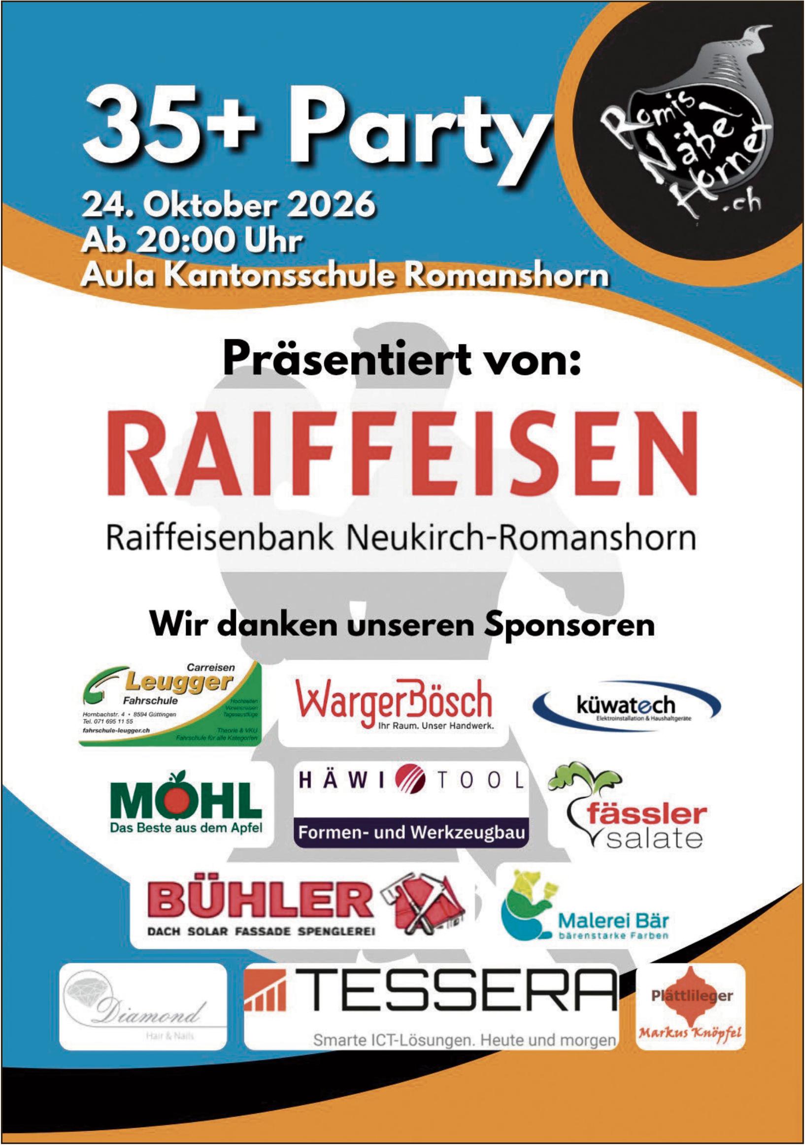35+ Party, 24. Oktober, Aula Kantonsschule Romanshorn