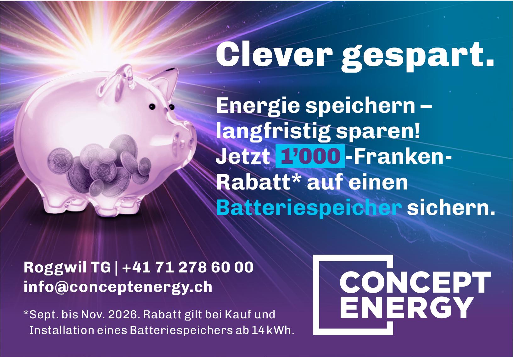CONCEPT ENERGY, Roggwil Tg - Energie speichern – langfristig sparen!