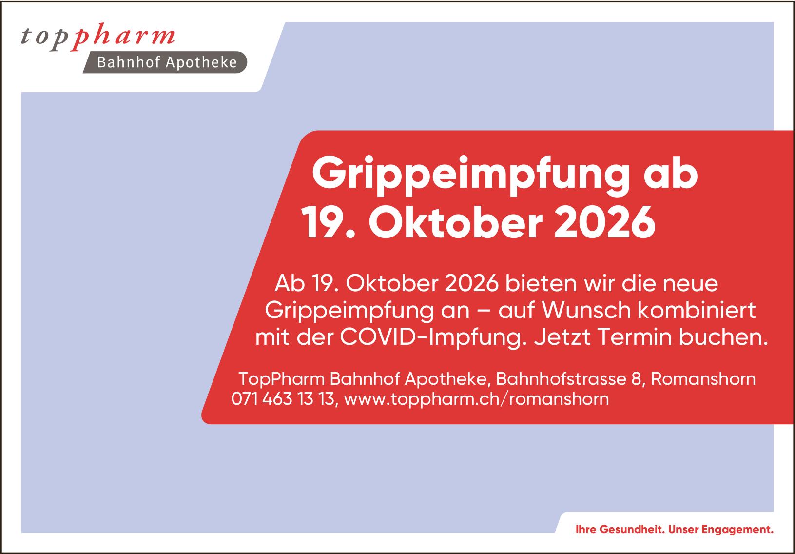 TopPharm Bahnhof Apotheke, Romanshorn - Grippeimpfung ab 19. Oktober 2026