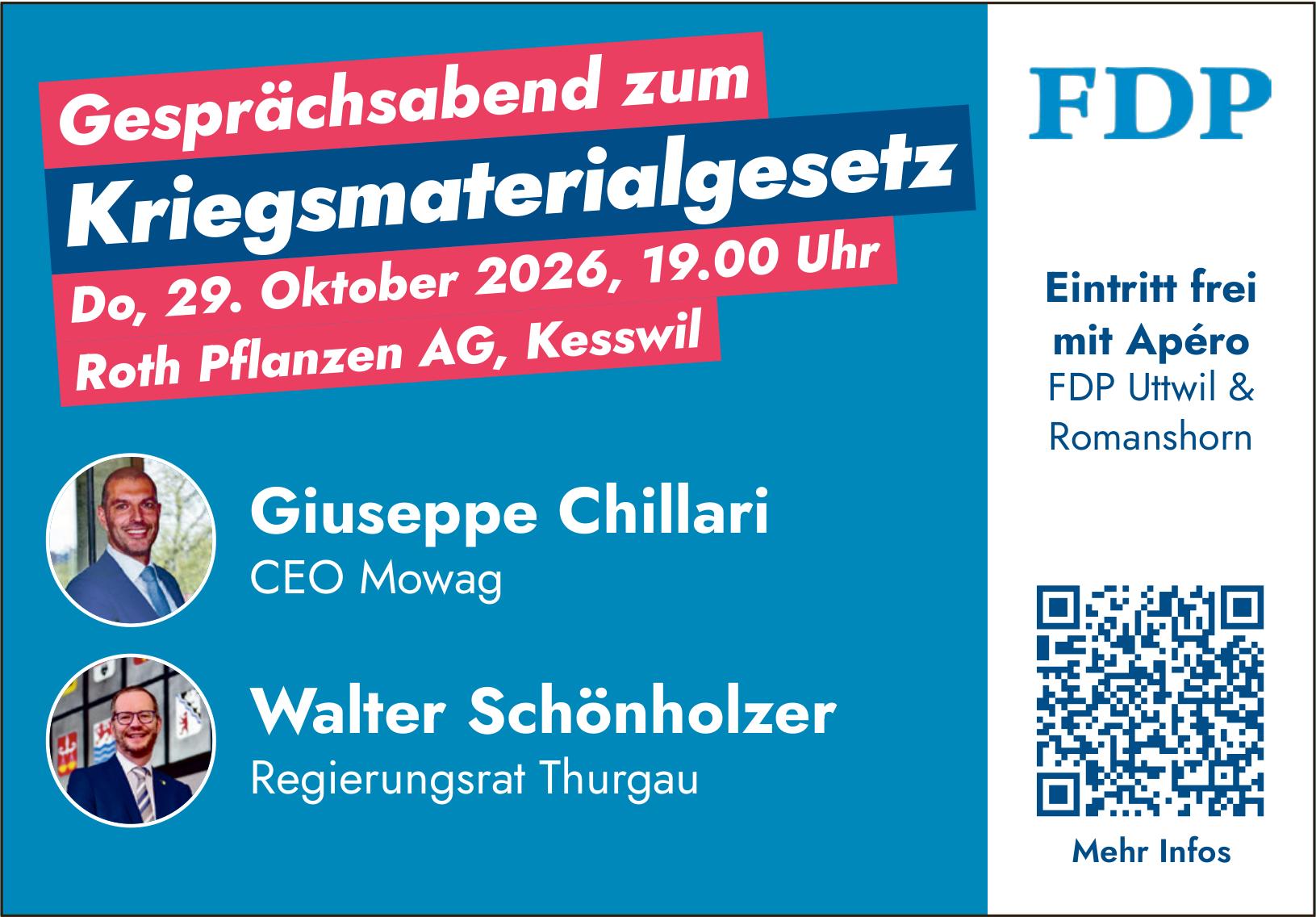 Gesprächsabend zum Kriegsmaterialgesetz, 29. Oktober, Roth Pflanzen AG, Kesswil