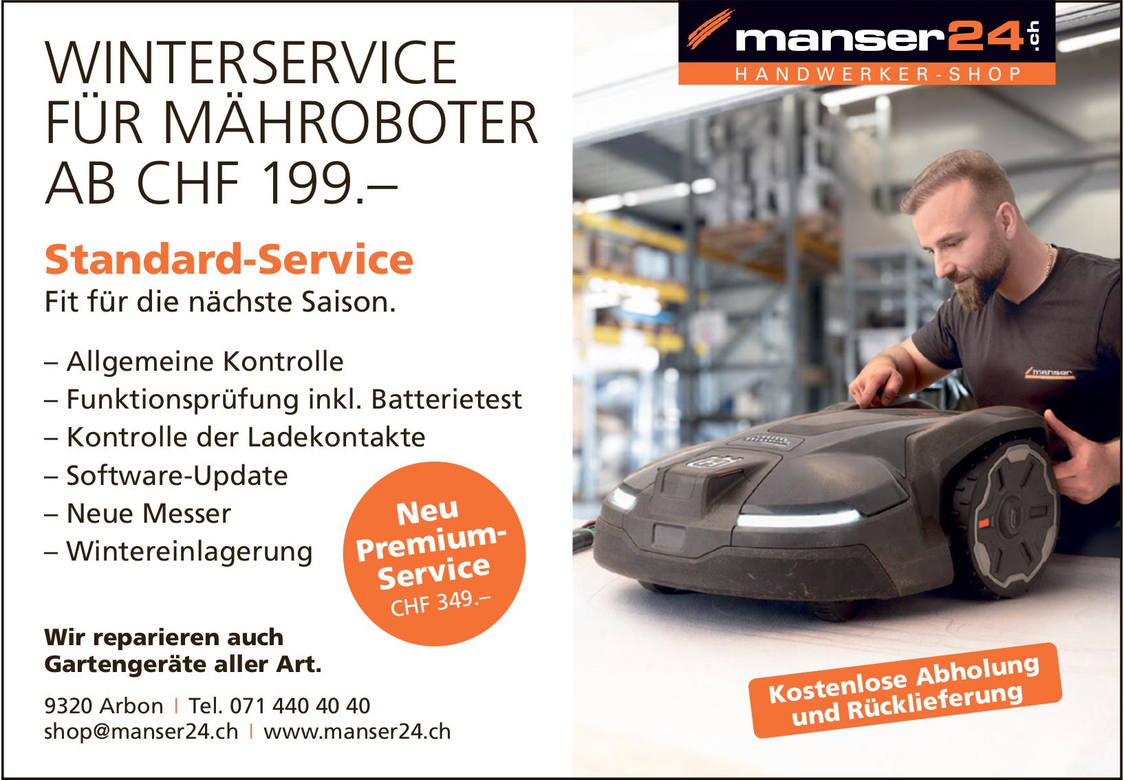 manser24.ch, WINTERSERVICE FÜR MÄHROBOTER AB CHF 199.–