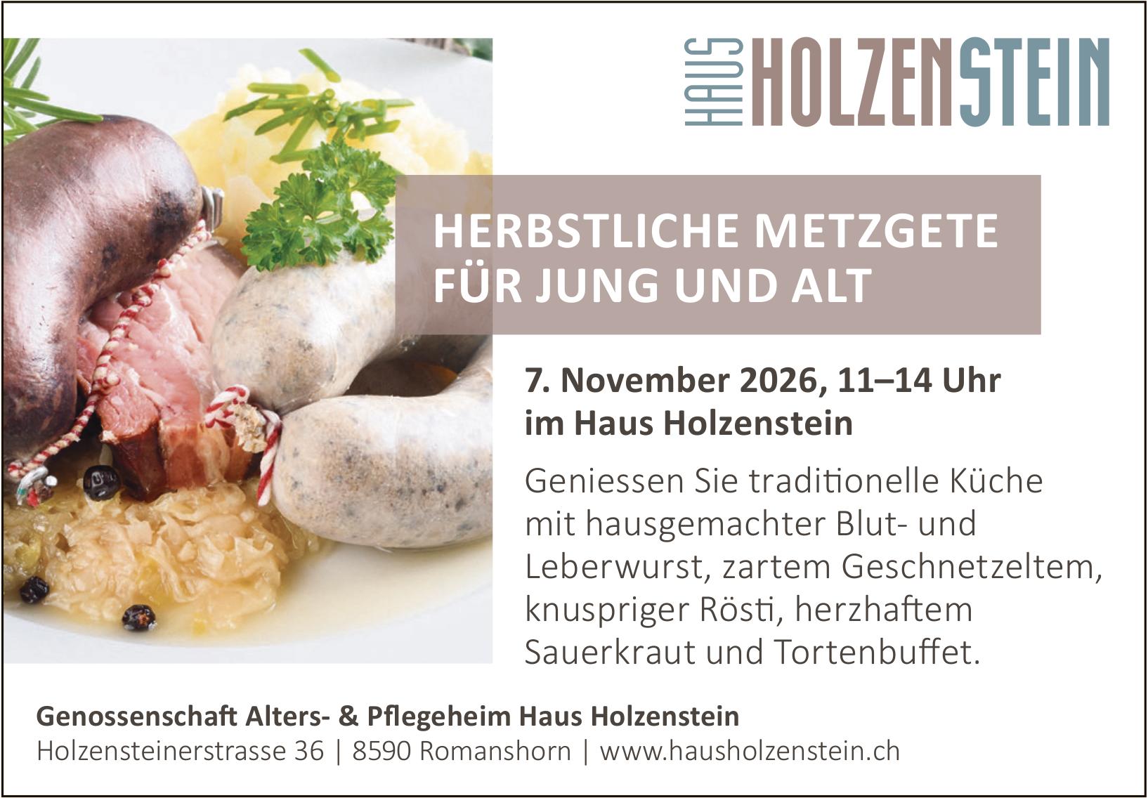 HERBSTLICHE METZGETE FÜR JUNG UND ALT, 7. November, Haus Holzenstein, Romanshorn