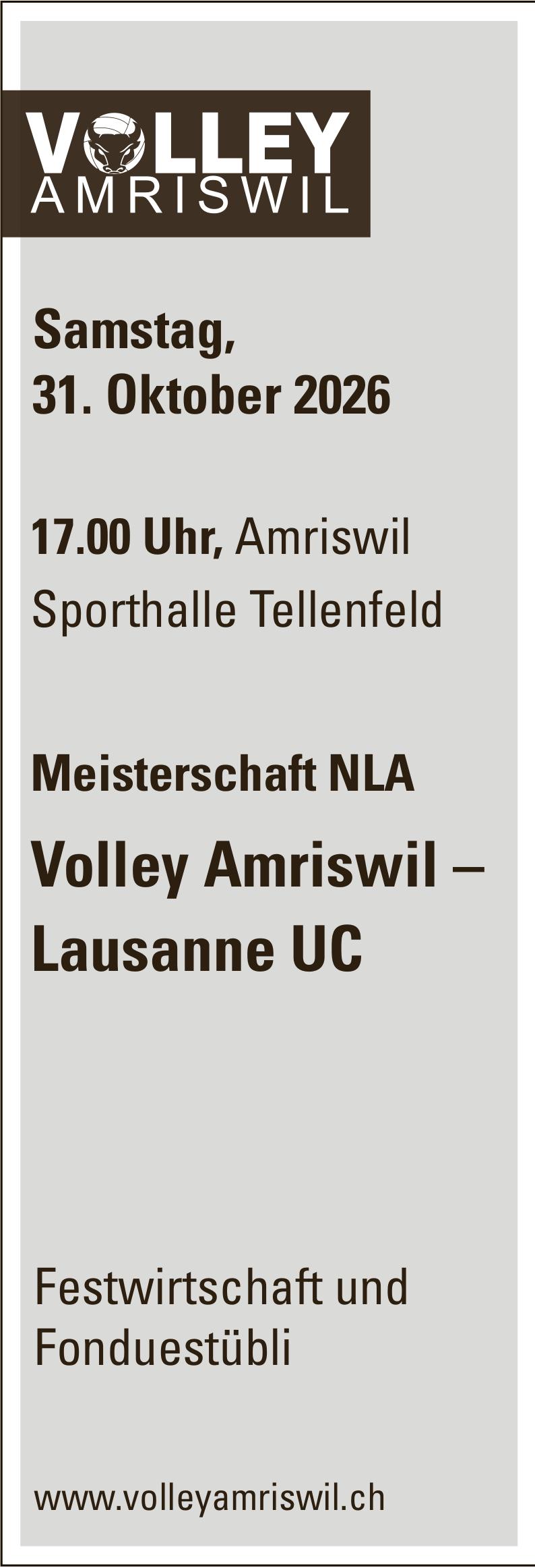 Meisterschaft NLA: Volley Amriswil–Lausanne UC, 31. Oktober, Sporthalle Tellenfeld