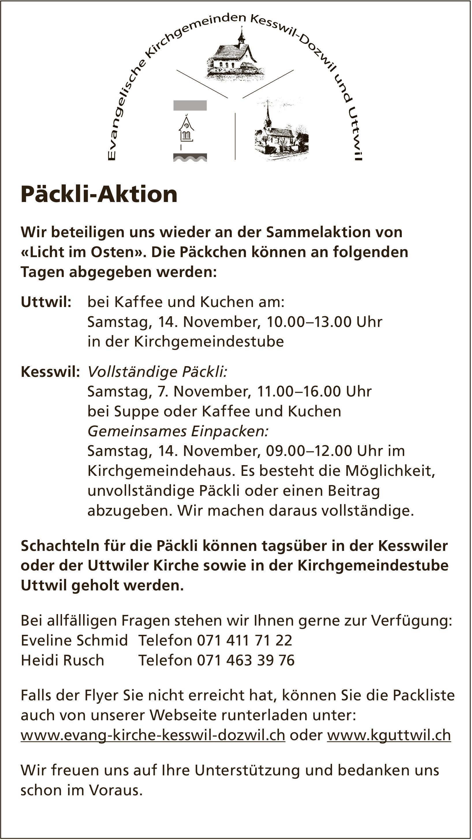Evangelische Kirchgemeinde Uttwil, Päckli-Aktion