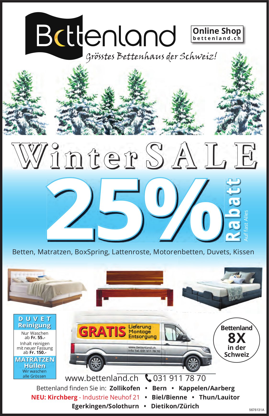 Winter Sale 25% Rabatt, Bettenland