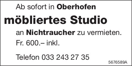 Möbliertes Studio, Oberhofen, zu vermieten