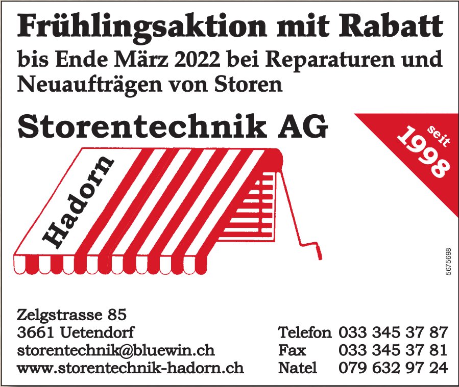 Hadorn Storentechnik AG, Uetendorf - Frühlingsaktion mit Rabatt