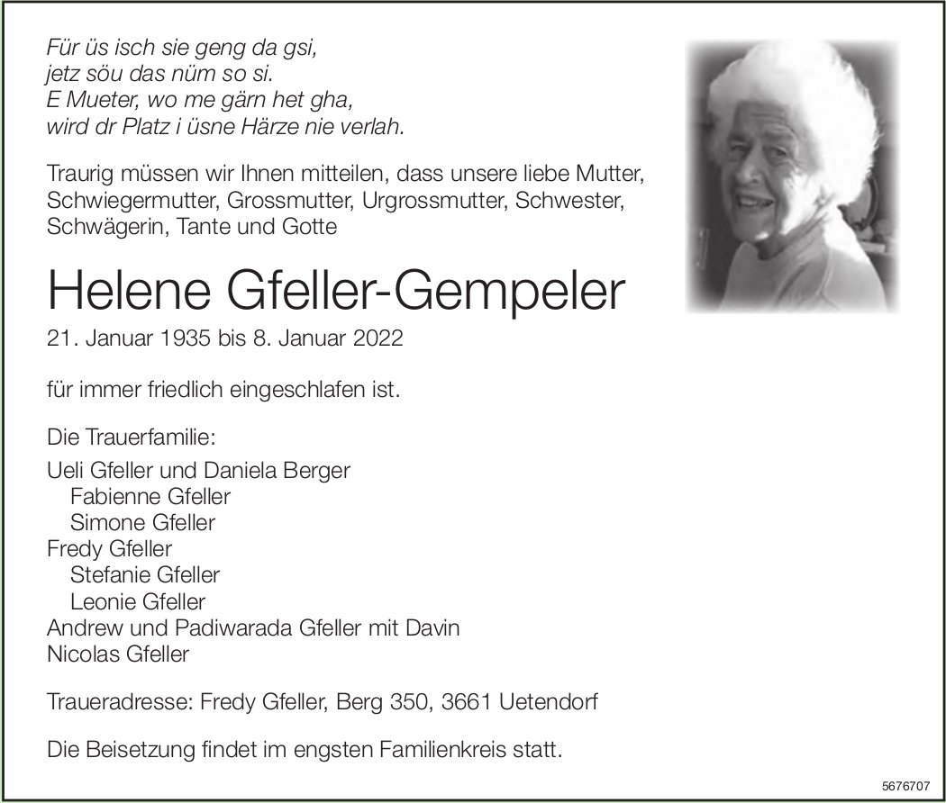 Gfeller-Gempeler Helene, Januar 2022 / TA