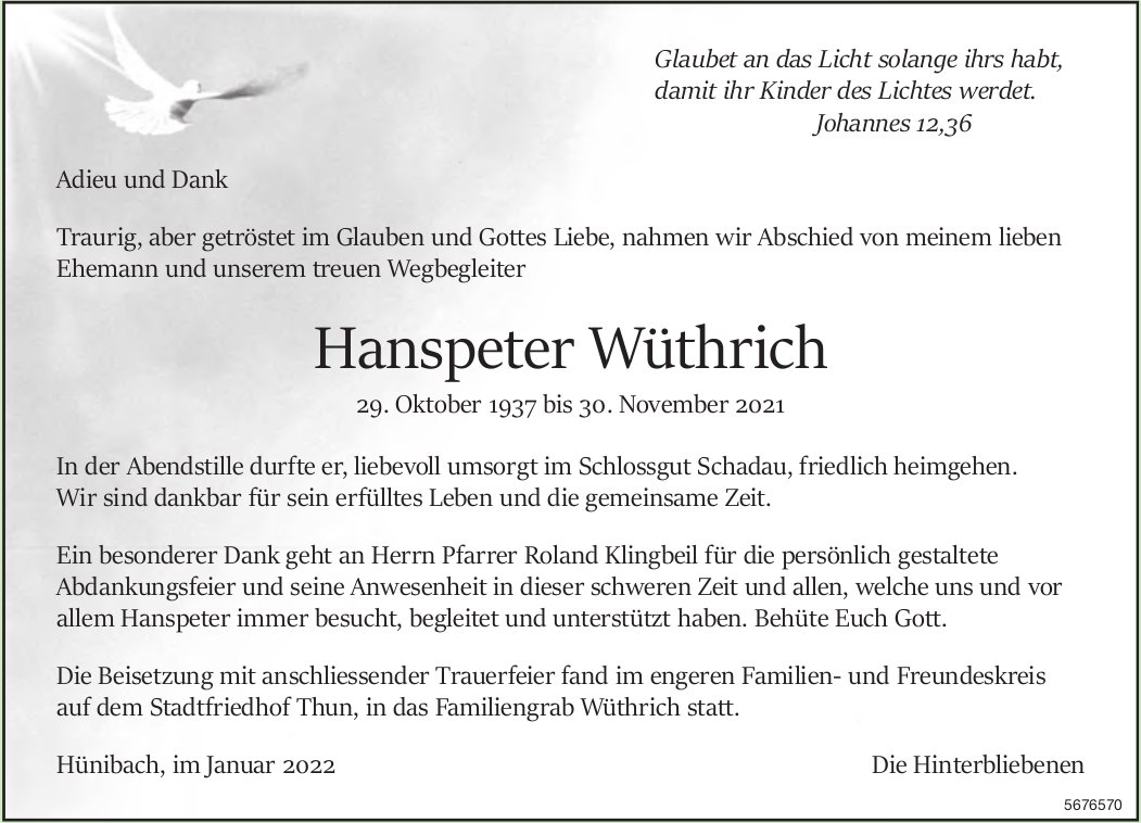 Wüthrich Hanspeter, im Januar 2022 / TA + DS