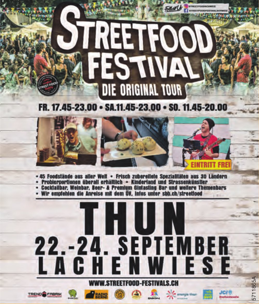 Streetfood Festival, 22. - 24. September, Lachenwiese, Thun