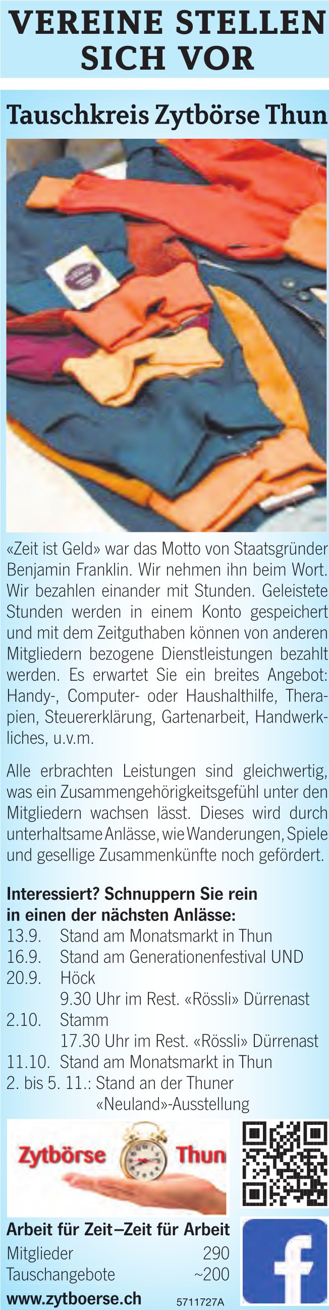 Vereine stellen sich vor - Tauschkreis Zytbörse Thun