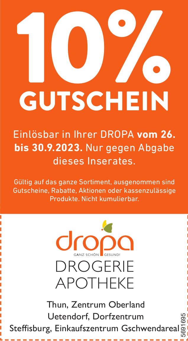 Dropa Drogerie Apotheke, Thun, Uetendorf & Steffisburg - 10% Gutschein