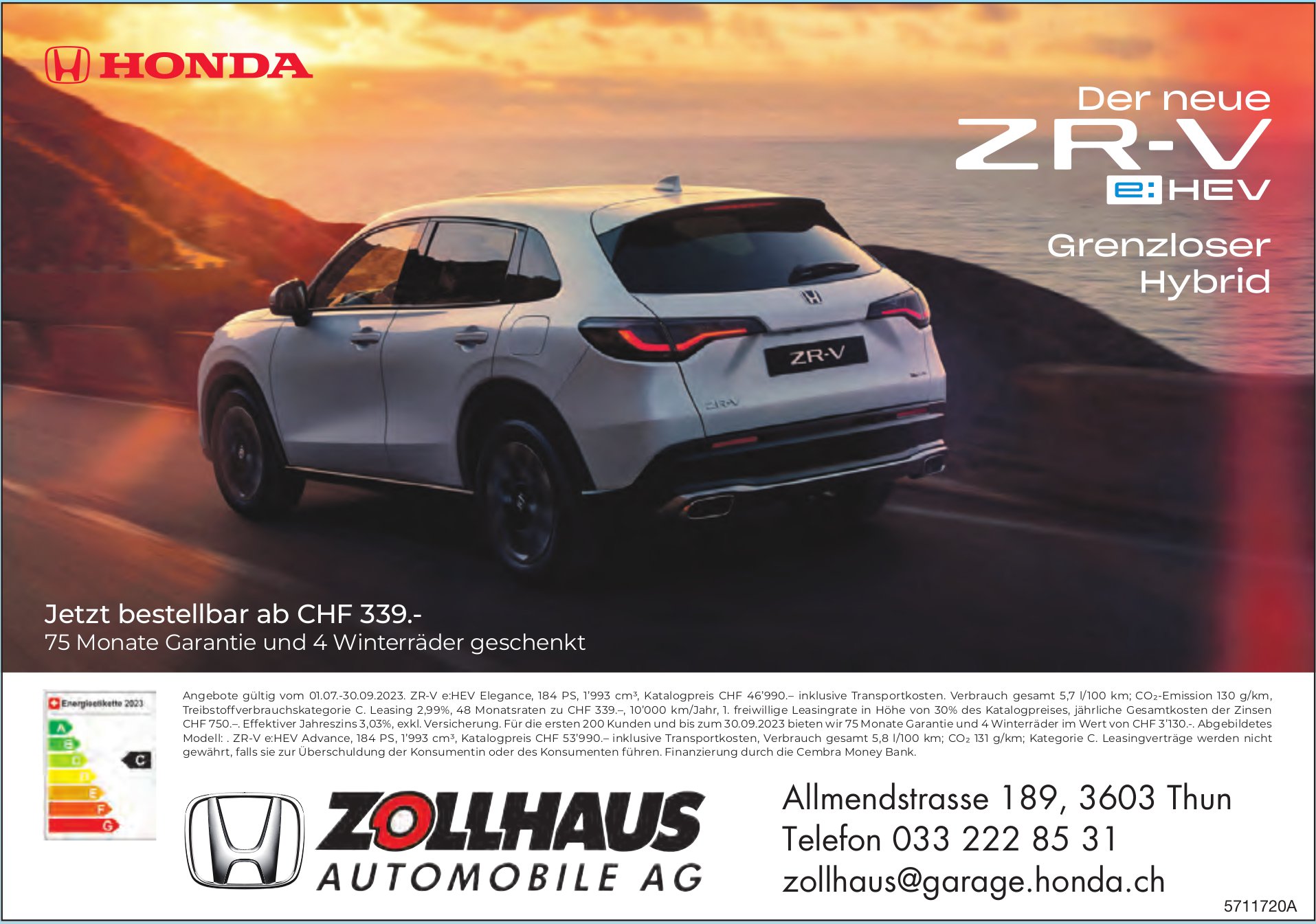 Zollhaus Automobile AG, Thun - Der neue Honda ZR-V e:HEV, Grenzloser Hybrid