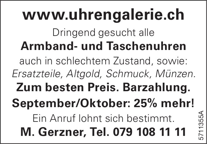 Uhrengalerie Gerzner - Dringend gesucht alle Armband- und Taschenuhren...