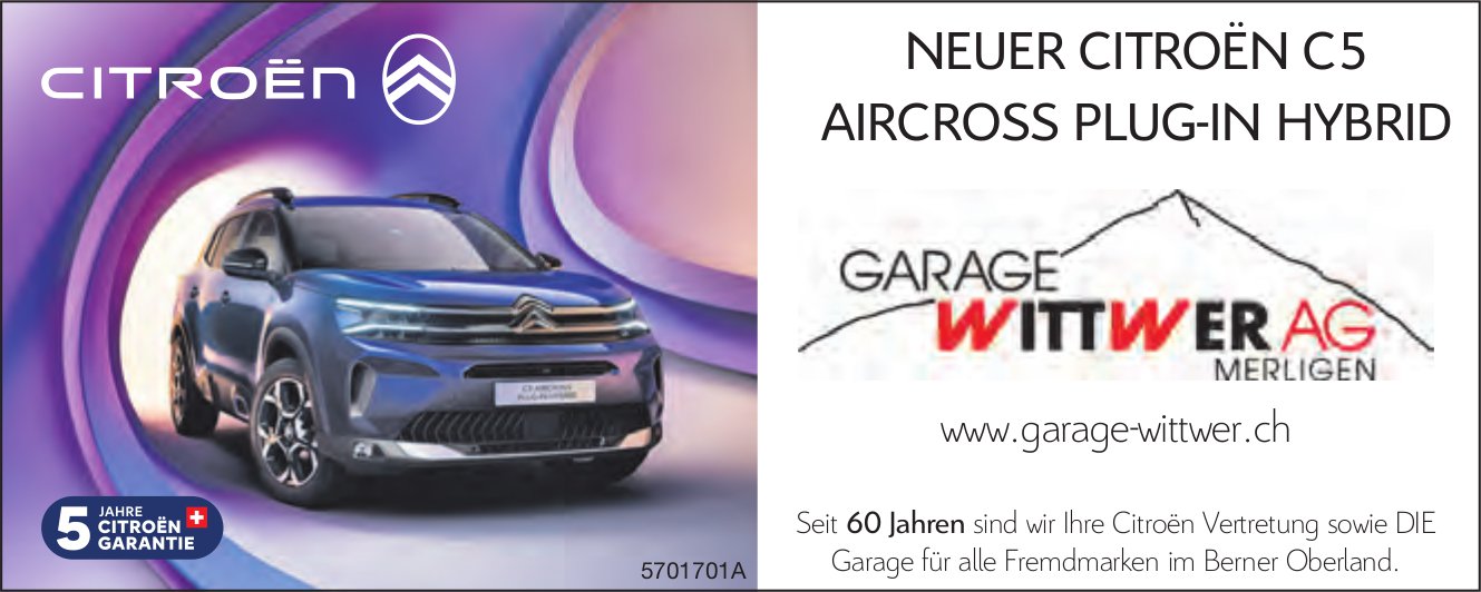 Garage Wittwer AG, Merligen - Neuer Citroën C5 Aircross Plug-In Hybrid
