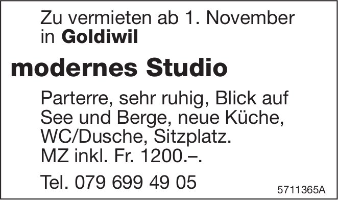 Modernes Studio, Goldiwil, zu vermieten
