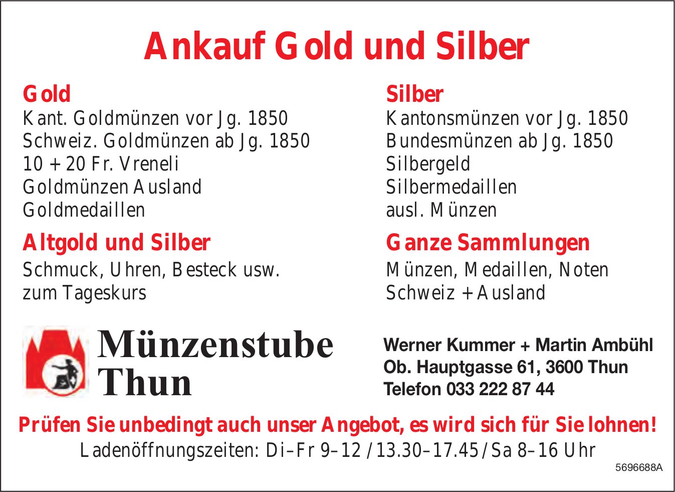 Münzenstube, Thun - Ankauf Gold und Silber