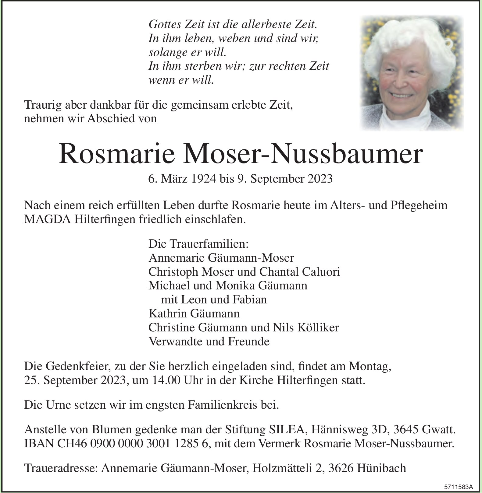 Moser-Nussbaumer Rosmarie, September 2023 / TA