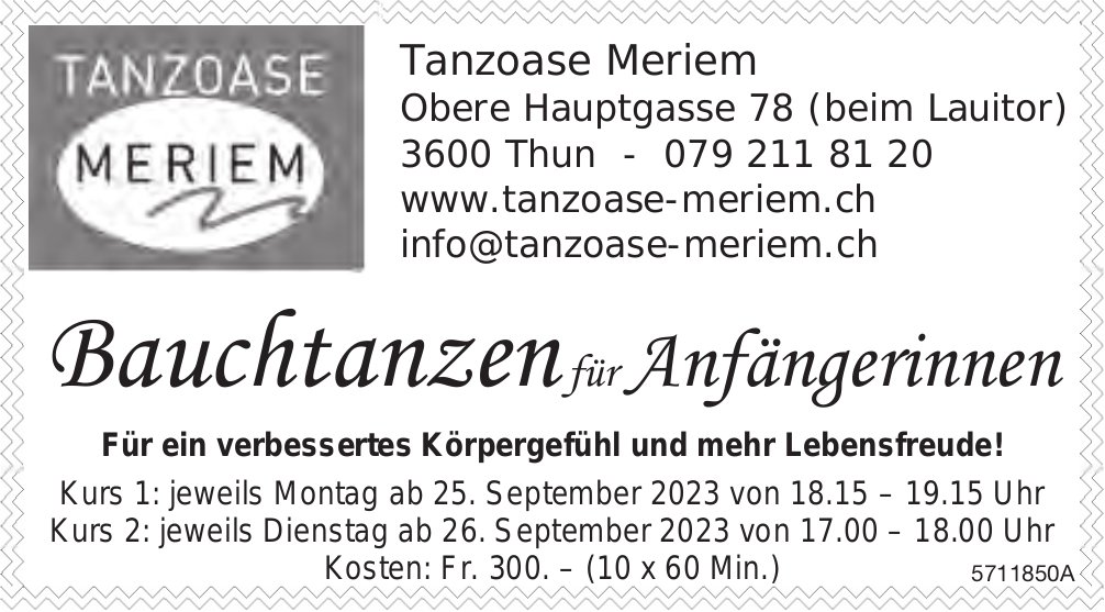 Bauchtanzen für Anfängerinnen ab 25./26. September, Tanzoase Meriem, Thun