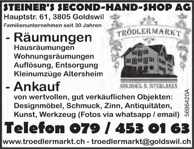 Steiner's Second-Hand-Shop AG, Goldswil - Räumungen / Ankauf