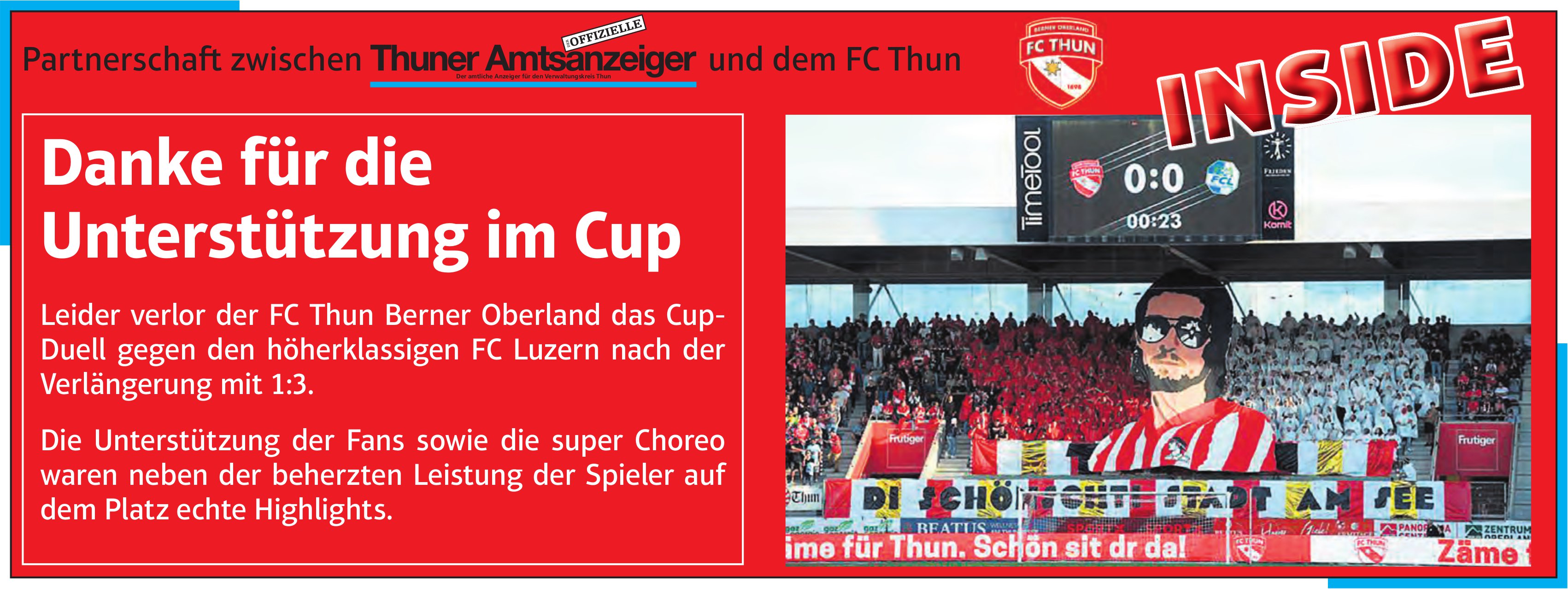 Thuner Amtsanzeiger / FC Thun, Inside: Danke für die Unterstützung im Cup
