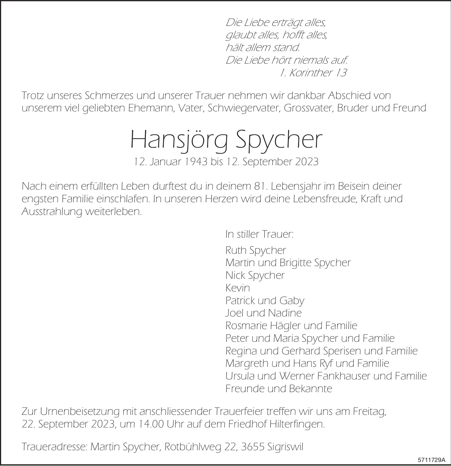 Spycher Hansjörg, September 2023 / TA