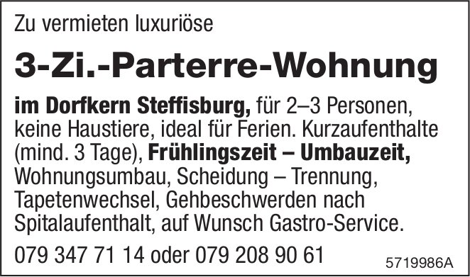 3-Zi.-Parterre-Wohnung, Steffisburg, zu vermieten