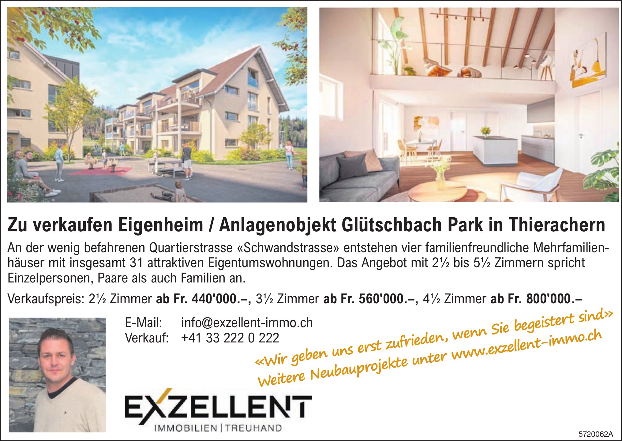 Exzellent Immobilen / Treuhand - Eigenheim / Anlagenobjekt Glütschbach Park in Thierachern, zu verkaufen