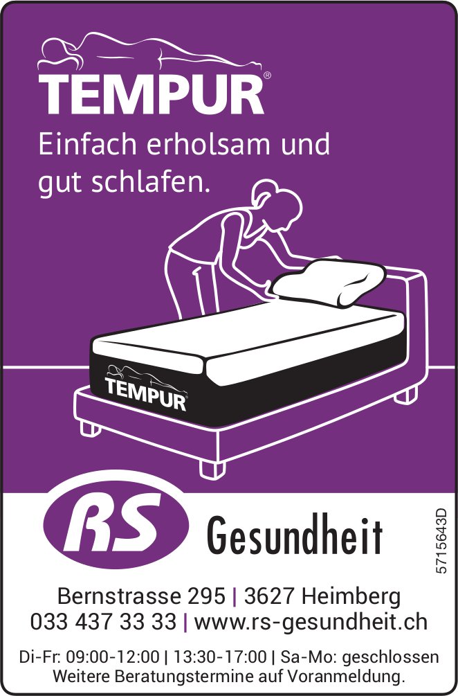 RS Gesundheit, Heimberg - TEMPUR: Einfach erholsam und gut schlafen.