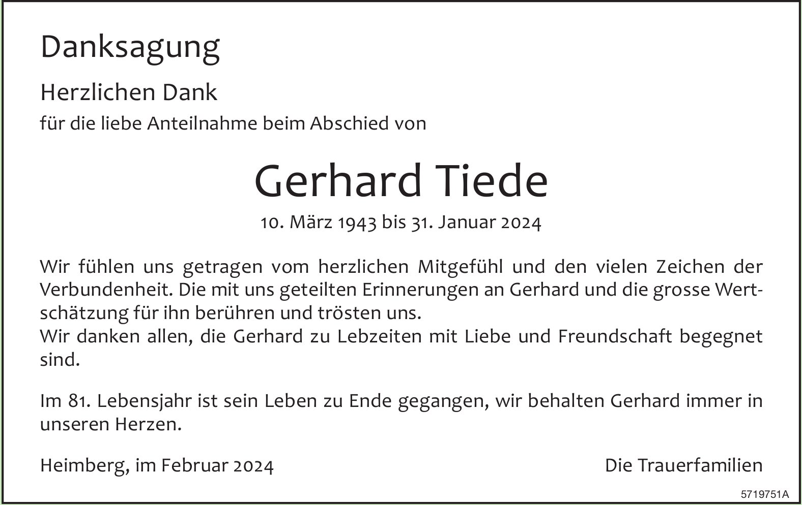 Tiede Gerhard, im Februar 2024 / DS