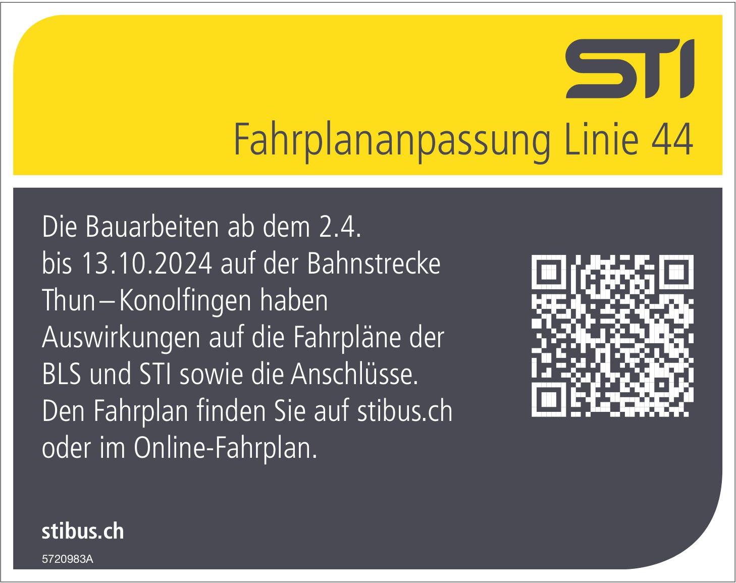 STI Bus, Thun–Konolfingen - Fahrplananpassung Linie 44