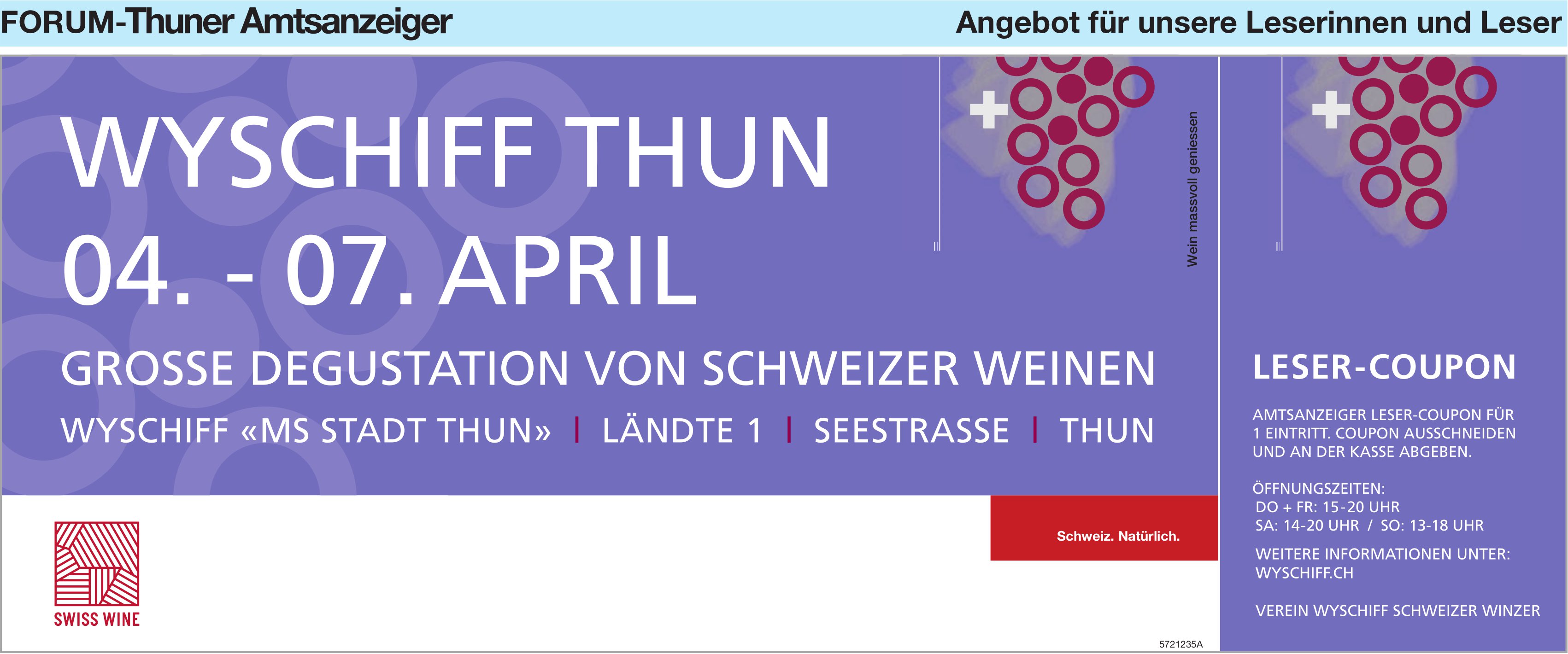 Wyschiff Thun 04. - 07. April, Verein Wyschiff Schweizer Winzer