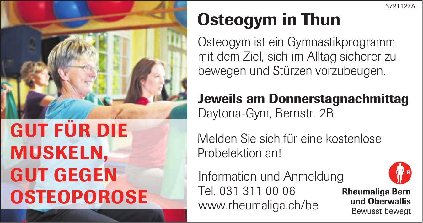 Rheumaliga Bern und Oberwallis, Osteogym in Thun: Jeweils am Donnerstagnachmittag