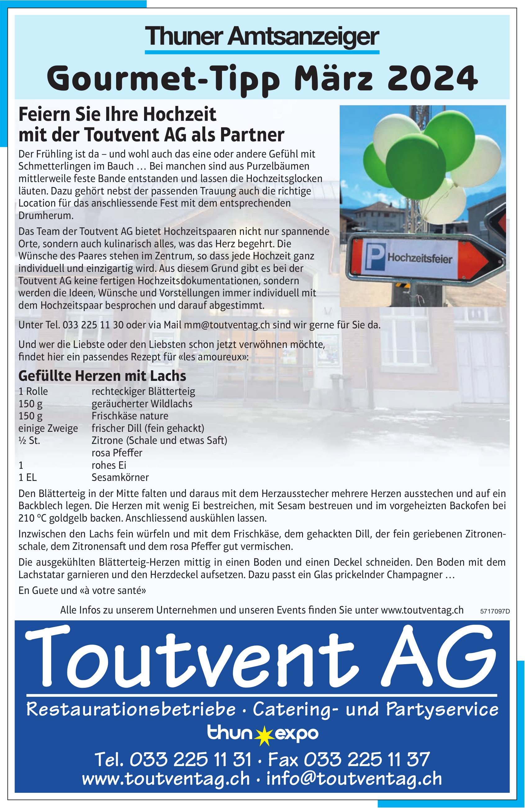 Toutvent AG, Thuner Amtsanzeiger Gourmet-Tipp März 2024