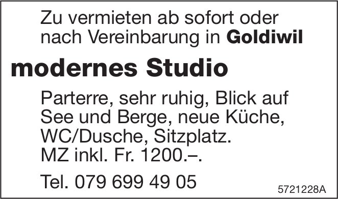 Modernes Studio Parterre, Goldiwil, zu vermieten
