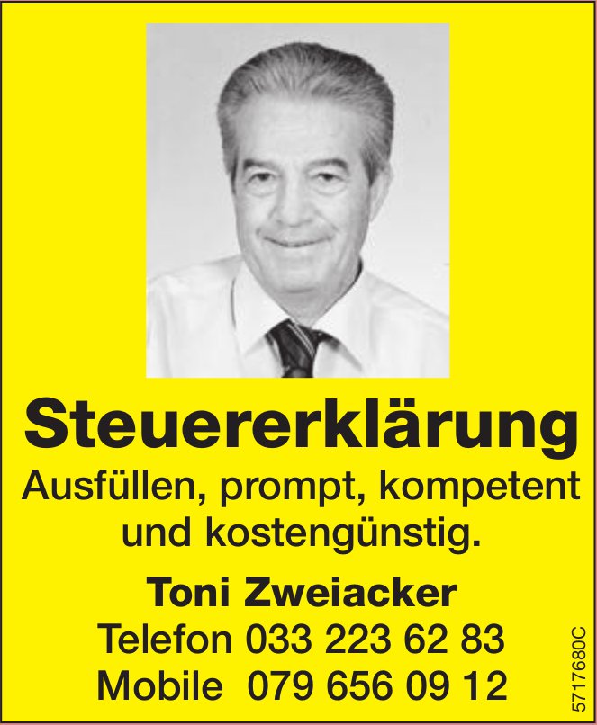 Toni Zweiacker, Steuererklärung Ausfüllen, prompt,  kompetent und kostengünstig.