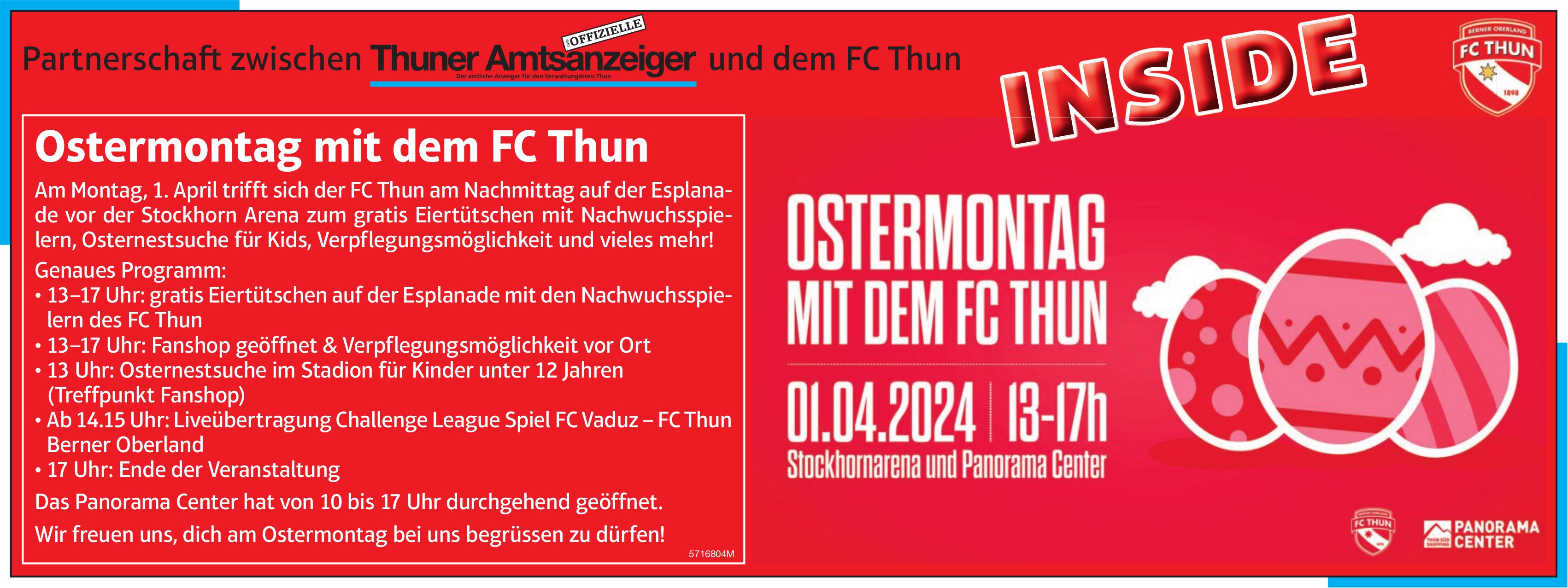 Inside: Ostermontag mit dem FC Thun, 1. April, Thuner Amtsanzeiger / FC Thun