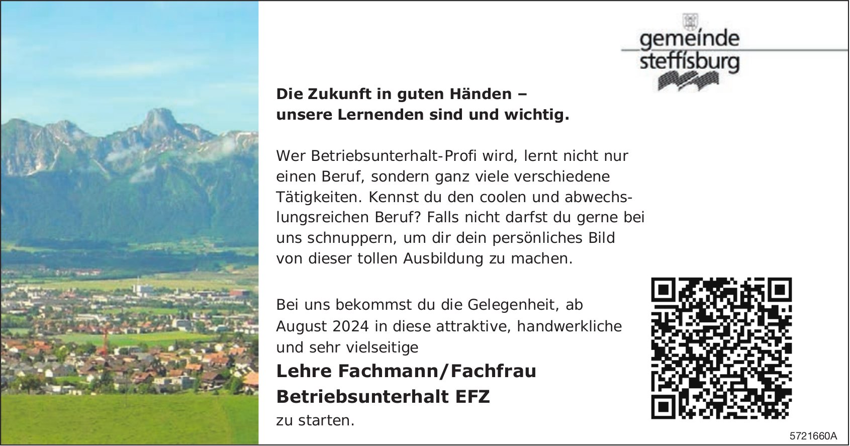 Lehre Fachmann/Fachfrau Betriebsunterhalt EFZ, Gemeinde, Steffisburg, zu vergeben