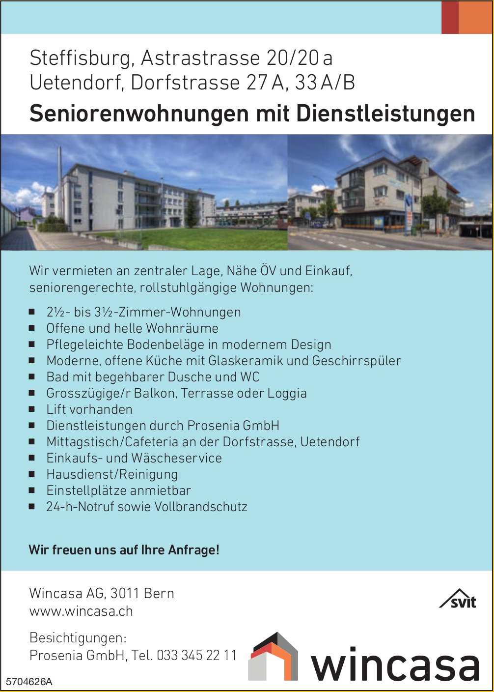 Seniorenwohnungen mit Dienstleistungen, 2.5- bis 3.5-Zimmer-Wohnungen, Steffisburg/Uetendorf, Wincasa Bern, zu vermieten