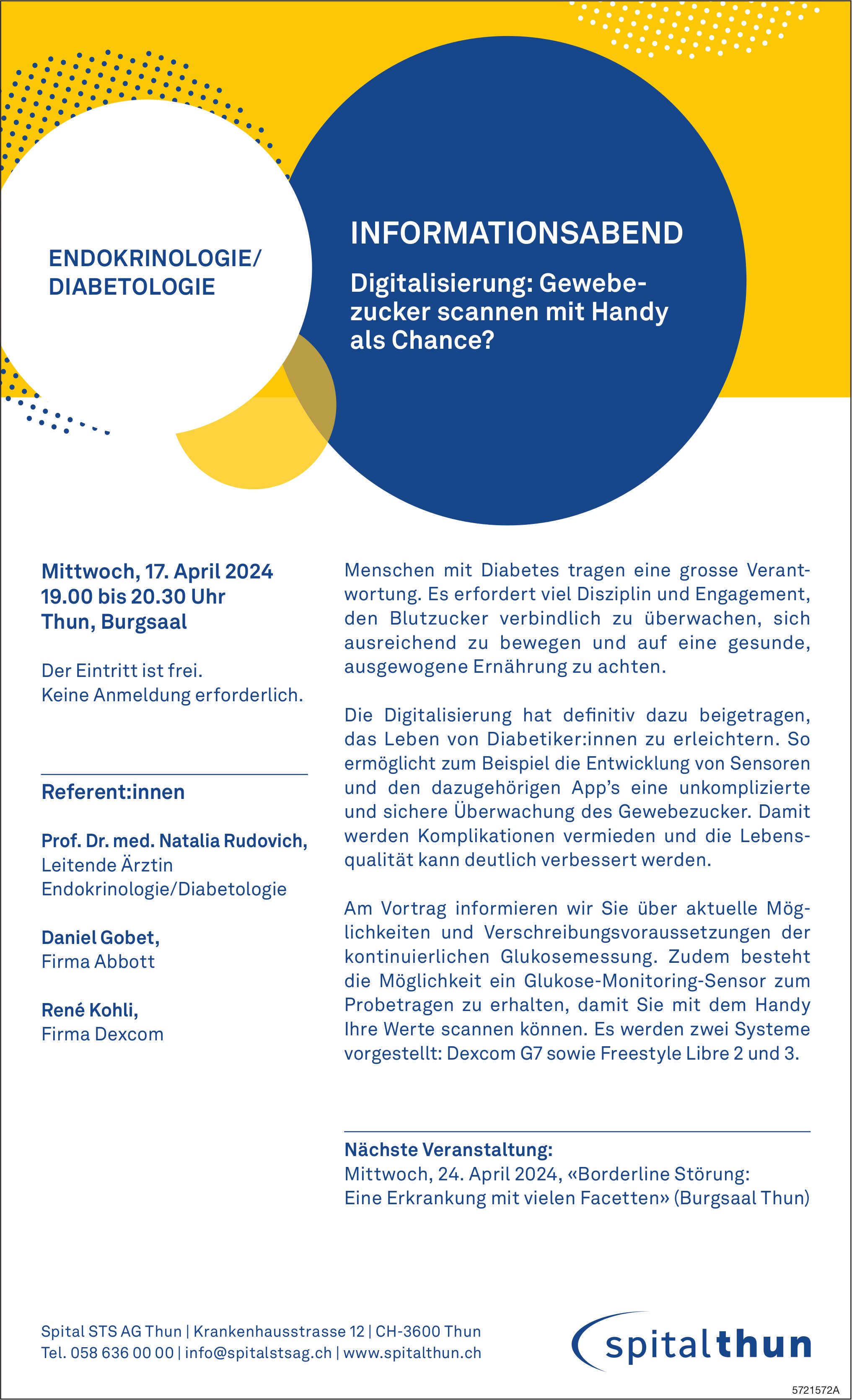 Informationsabend Digitalisierung: Gewebezucker scannen mit Handy als Chance?, 17. April, Burgsaal, Thun