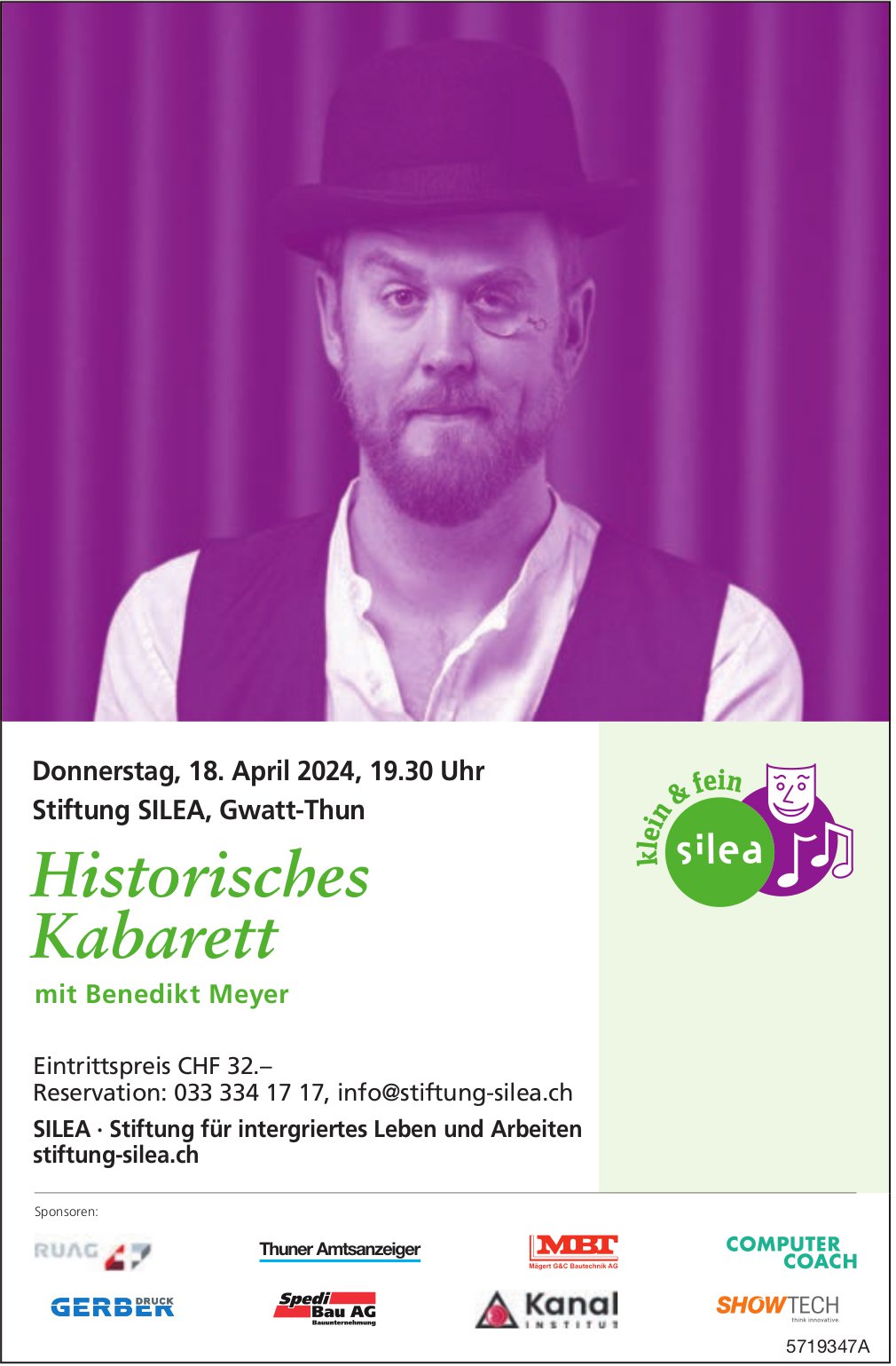 Historisches Kabarett mit Benedikt Meyer, 18. April, Stiftung SILEA, Gwatt-Thun