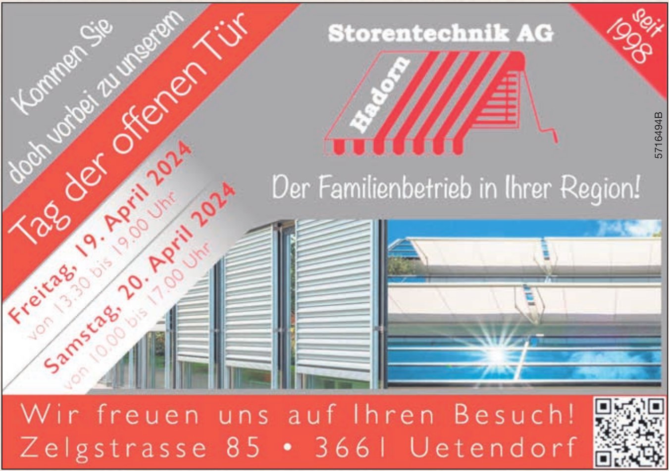 Tag der offenen Tür, 19. + 20. April, Hadorn Storentechnik AG, Uetendorf