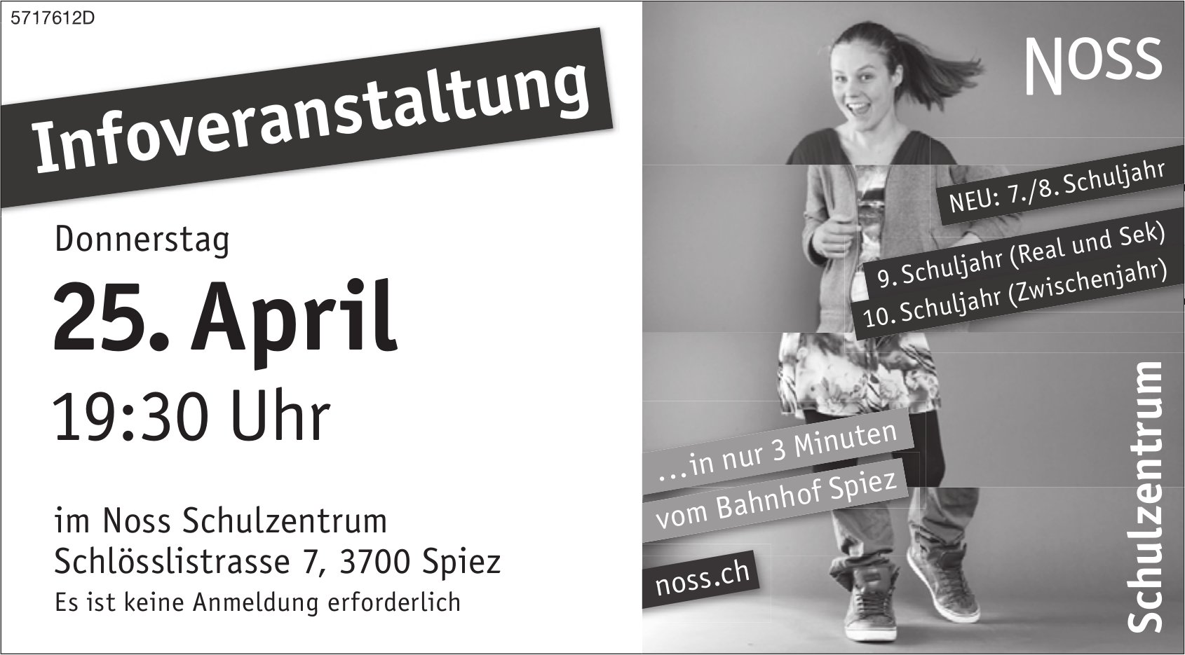 Infoveranstaltung, 25. April, Noss Schulzentrum, Spiez