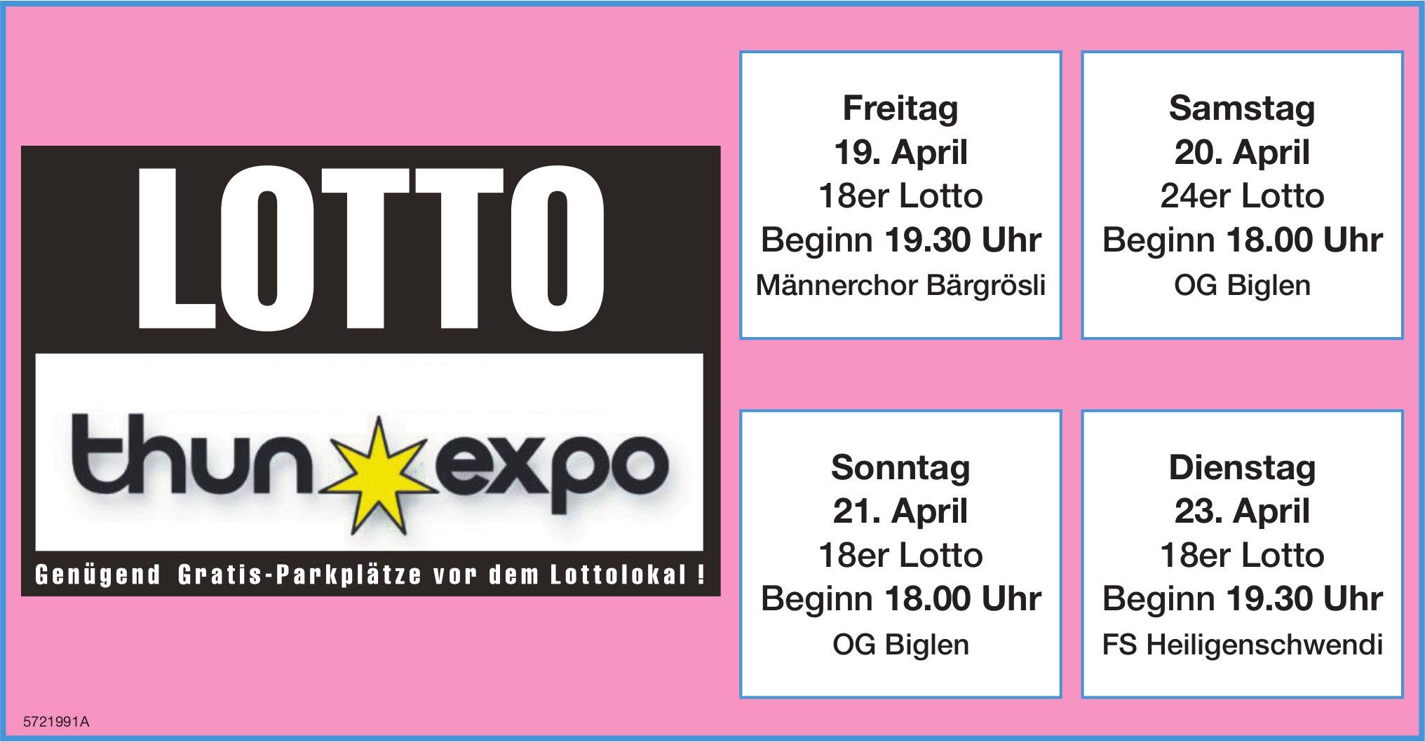 Lotto, 19. - 23. April, Expo, Thun