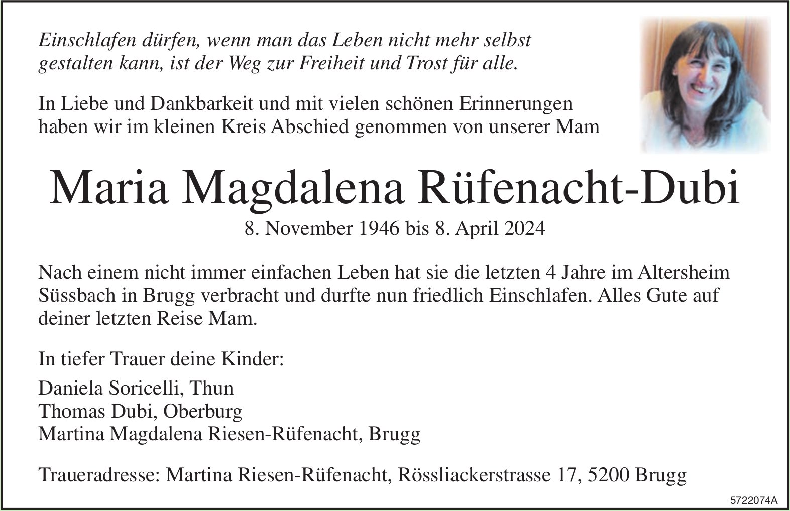 Rüfenacht-Dubi Maria Magdalena, April 2024 / TA
